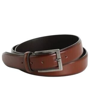 Florsheim Mens Genuine Leather Dress Belt 33mm Width Brushed Silver Buckle Brown